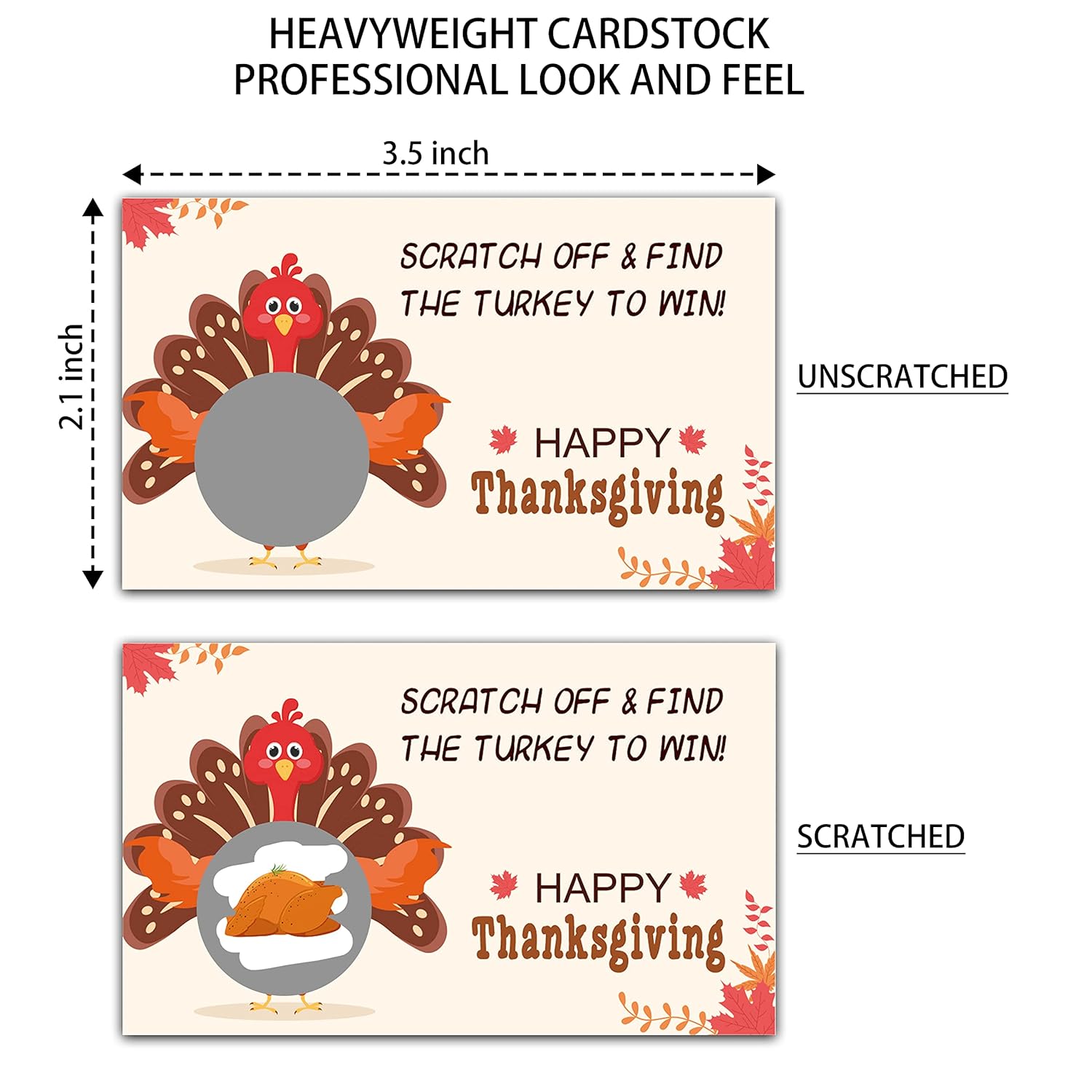 Happy Thanksgiving Scratch Off Game Cards, Pumpkin Lottery Raffle Tickets, Fall Festival Party Activities & Decorations, Autumn Harvest Games Ideas (50 Pack)-03