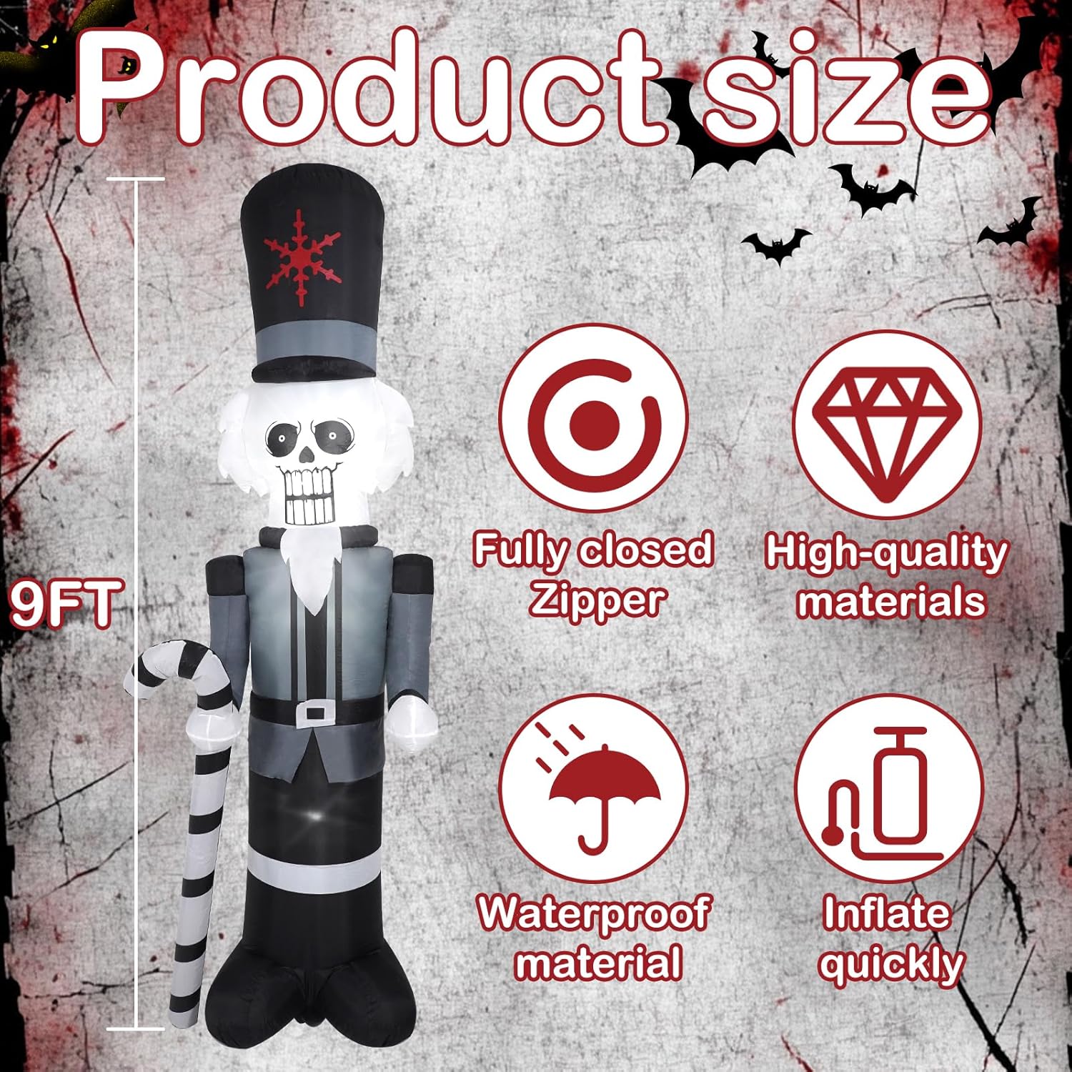 9Ft Grey Soldier Inflatable Decoration, Yard Decoration With Led Lights, Outdoor Inflatable Decoration For White Christm