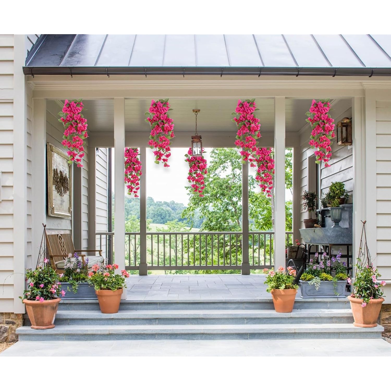 2Pcs Bougainvillea Artificial Hanging Flowers 41.3" Hot Pink Bougainvillea Artificial Vine Uv Resistant Silk Fake Hanging Plant For Outdoor Indoor Wedding Home Garden Patio Porch Decor (Hot Pink)