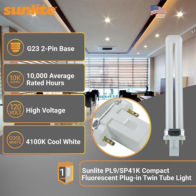 9W G23 2-Pin CFL Light Bulbs 4100K Cool White Twin Tube U-Shaped Plug-In 10 Pack