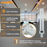 9W G23 2-Pin CFL Light Bulbs 4100K Cool White Twin Tube U-Shaped Plug-In 10 Pack