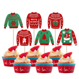 24 Pack Ugly Sweater Cupcake Toppers Christmas Tree Deer Snowflake Cupcake Picks Merry Christmas New Year Holiday Ugly Sweater Xmas Party Cake Decorations Supplies