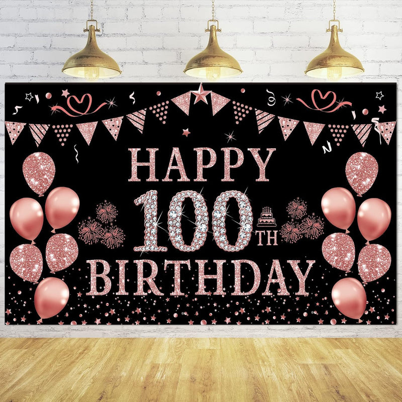 100Th Birthday Decorations For Women - Rose Gold 100Th Birthday Backdr