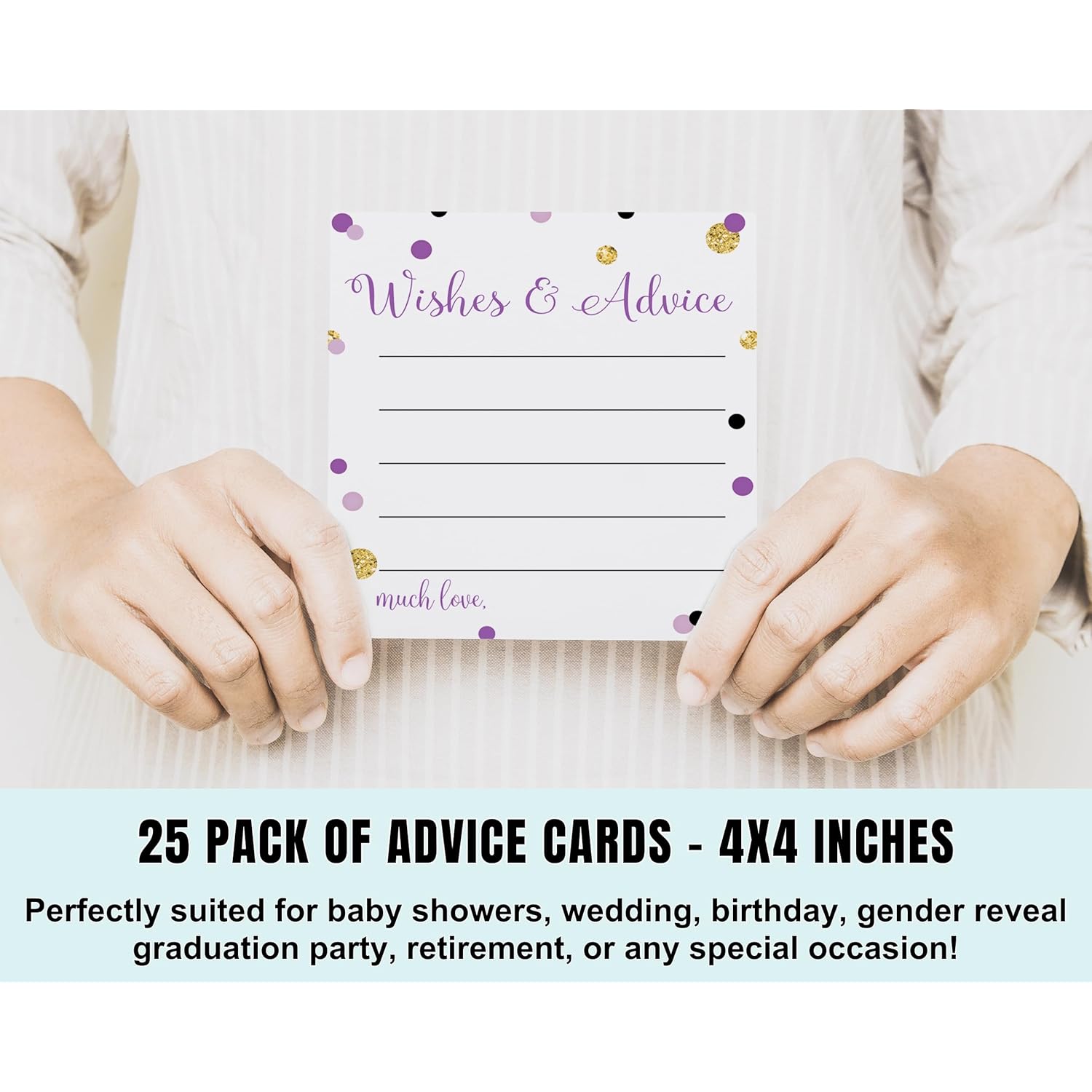 Purple And Gold Advice Cards (25 Pack) Fun Bridal Shower Activity - Best Wishes For New Parents - Unique Advice Alternative For Graduations, Birthdays & Time Capsules - 4X4 Cards