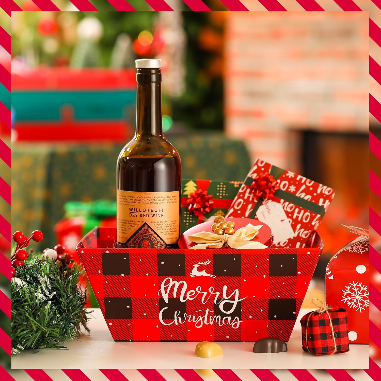 24 Pcs Christmas Baskets For Gifts 10 X 8 Inch Empty Basket With Handle Christmas Baskets For Gifts Wine Gift Basket Empty Red Sturdy Diy Bulk Gift Basket Kraft Market Tray Basket With Handles