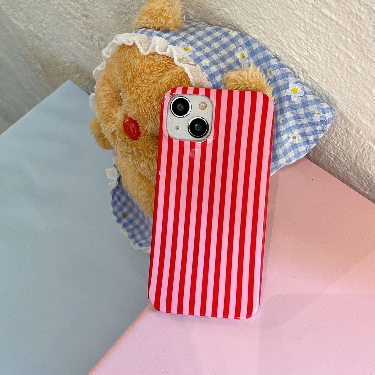 Cute Striped Phone Case Compatible With Iphone 16 Pro 6.3",Aesthetic Trendy Retro Stripe Pattern Chic Pretty Stylish Protective Girls Women Cover For Iphone 16Pro-Red Pink