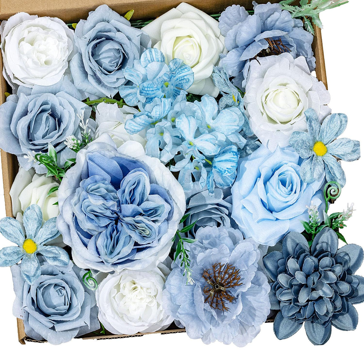 Dusty Blue Artificial Flowers Combo, Baby Blue Wedding Flowers Fake Floral Bulk Bouquets, Light Blue Flowers, Silk Rose Flowers For Wedding Bridal Shower Table Centerpieces & Home Party Decor