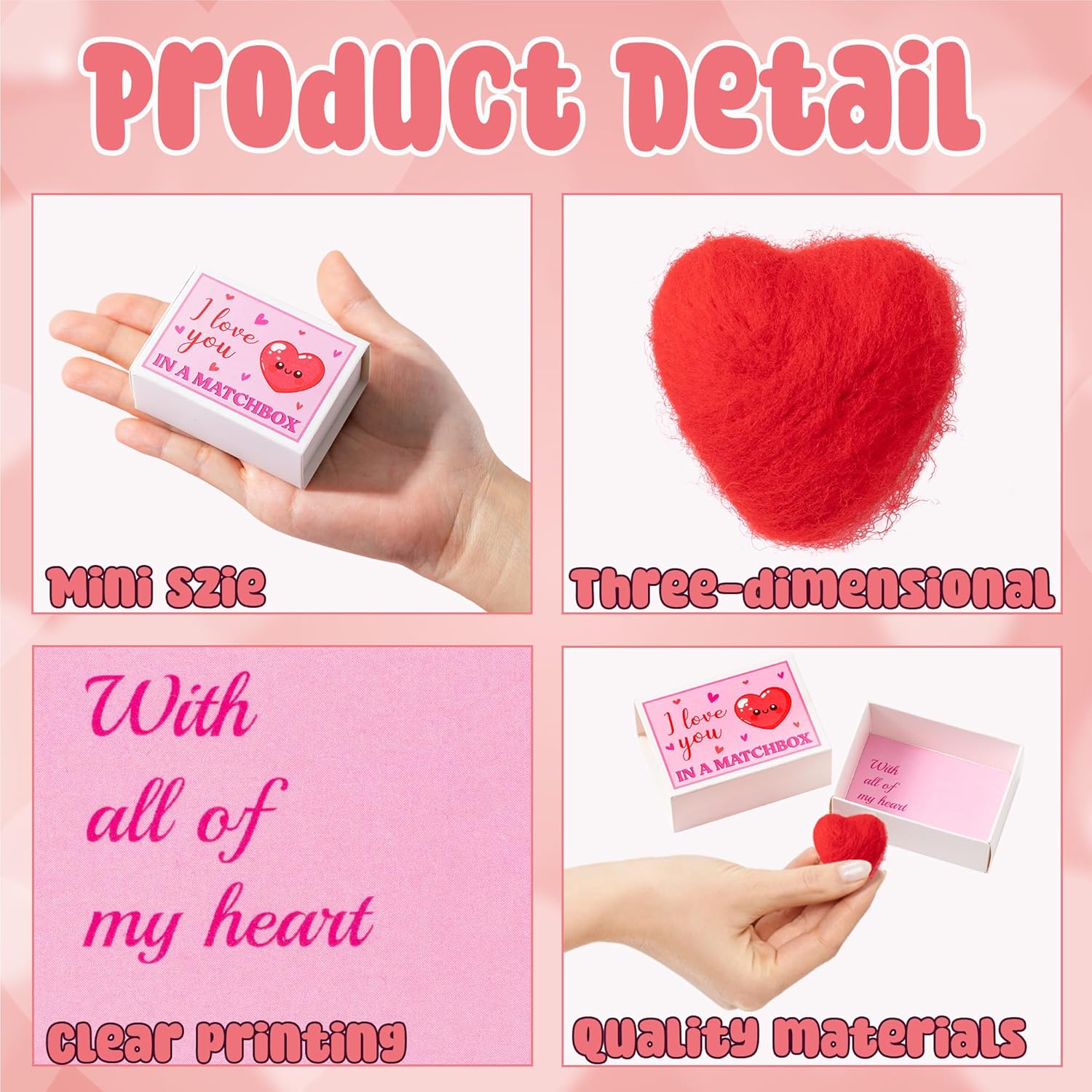 Valentine’S Day I Love You Gift - Valentines In A Matchbox Gift With Wool Felt Mini Heart Love Message Card Unique Valentines Anniversary Present Wedding Holiday Party Supply For Girls Women
