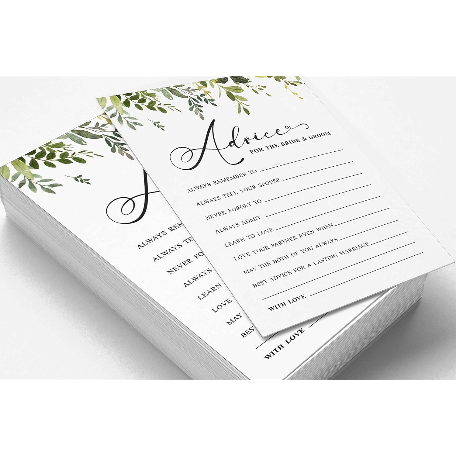 Pack Of 50 Greenery Advice Cards, Advice & Wishes For The Bride And Groom, Mr And Mrs Wedding Game Activity 5X7 Inches
