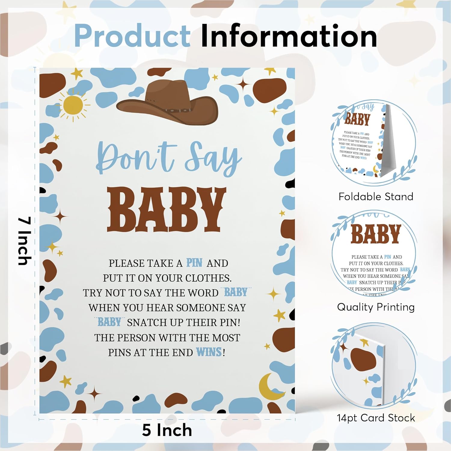 Cowboy Baby Shower Games For 25 Guests, Pacifier Hunt, How Big Is Mommy’S Belly, Don’T Say Baby, Baby Predictions And Advice, Baby Word Scramble, Emoji Pictionary, Mommy Or Daddy, The Price Is Right