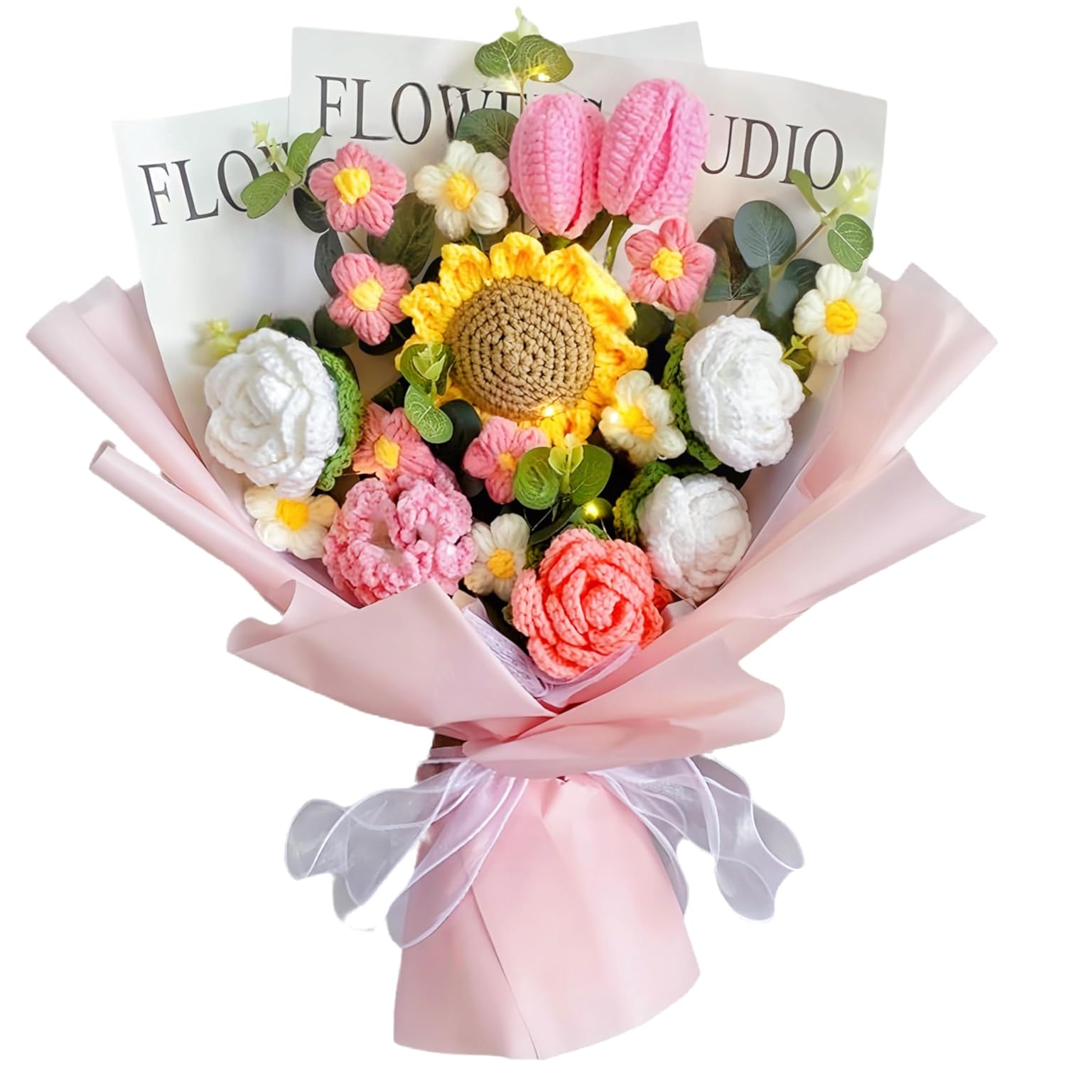 Crochet Flowers, Eight Artificial Flowers, Crochet Flower Bouquet, Carnation, Preserved Flower, Handmade Knitted Bouquet For Mother Birthday Home Decor Girlfriend (Pink)
