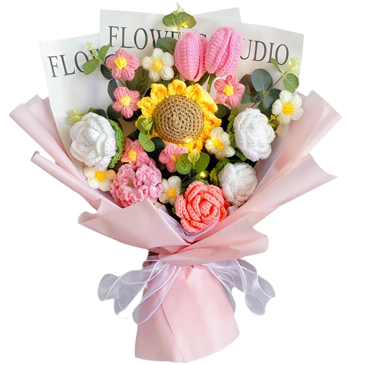 Crochet Flowers, Eight Artificial Flowers, Crochet Flower Bouquet, Carnation, Preserved Flower, Handmade Knitted Bouquet For Mother Birthday Home Decor Girlfriend (Pink)