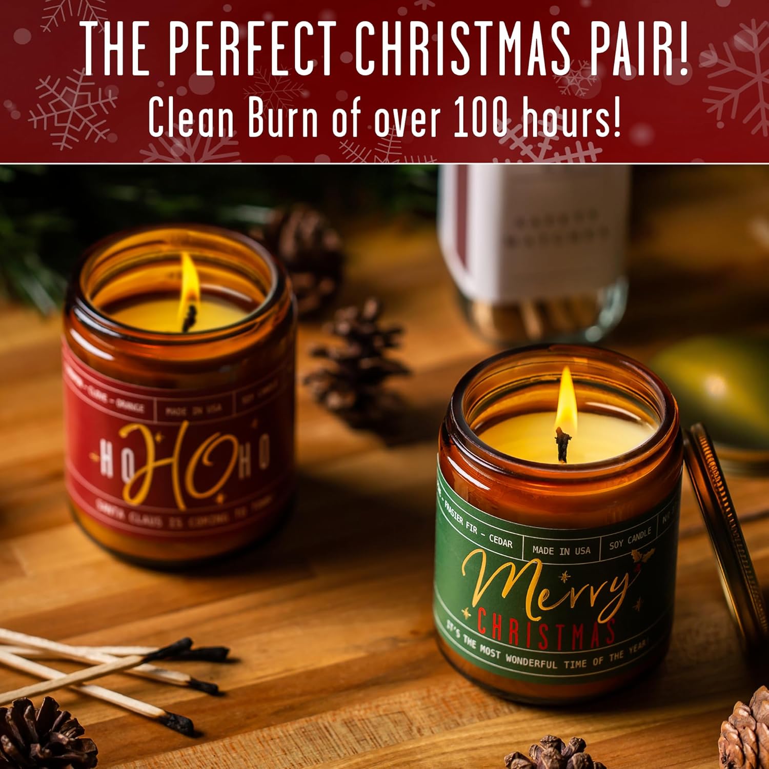 Christmas Candles For Holiday Set Of 2 - 'Ho Ho Ho' Christmas Scented Candles, W/Clove, Orange & Cinnamon Candle I Stocking Stuffers For Women I 9Oz Reusable Jar, 50Hr Burn, Usa Made