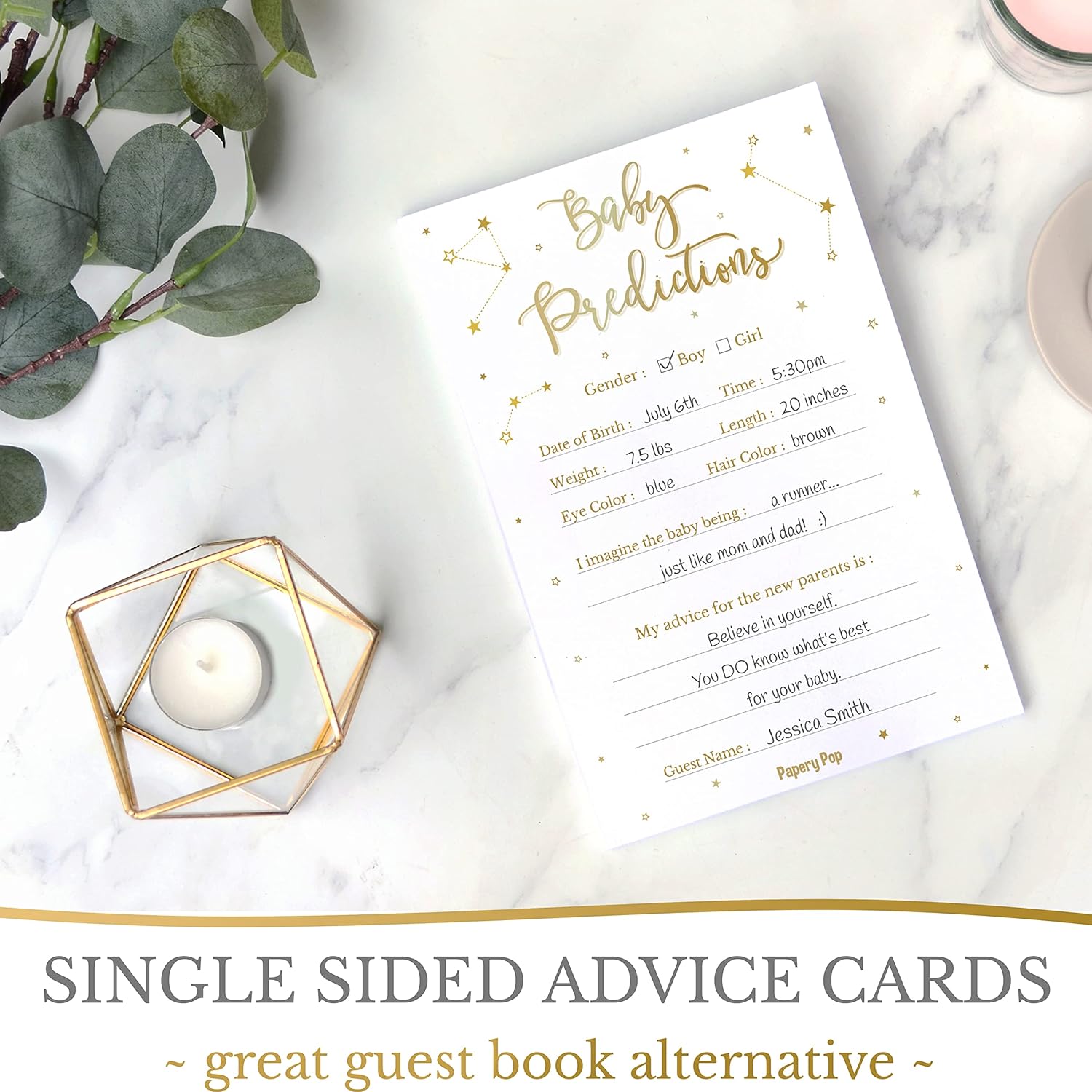 Baby Shower Games Or Gender Reveal Games - 5 Activities For 25 Guests - Double Sided - Gold Night Stars