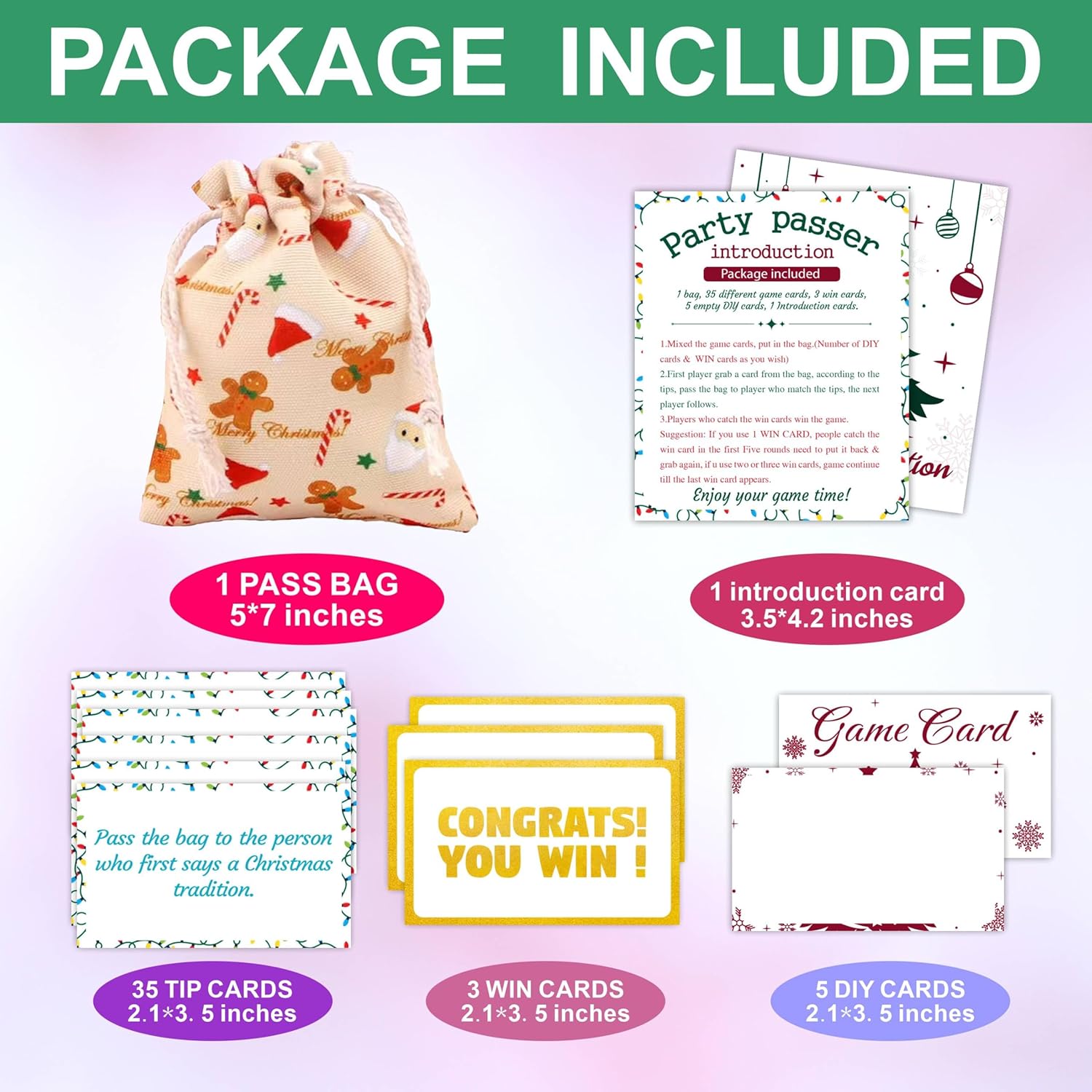 Christmas Yellow Pass The Bag - 44 Game Cards & 1 Pass Bag - Adult Party Game & Holiday Group Activity