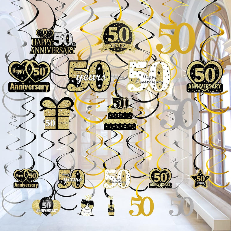 30Pcs 50Th Anniversary Decorations Hanging Swirl Party Supplies, Happy