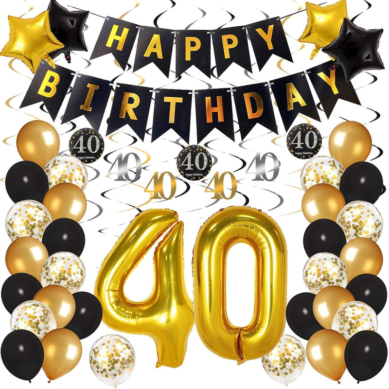 40Th Birthday Decorations For Men Women, Black And Gold Party Decorati