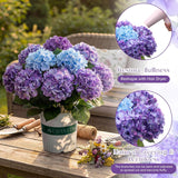 2 Pack Hydrangea Artificial Flowers Bouquets With Pot - Fake Silk Hydrangeas Faux Flowers For Home Arrangements Porch Garden Wedding Party Decor(Gradient Purple)