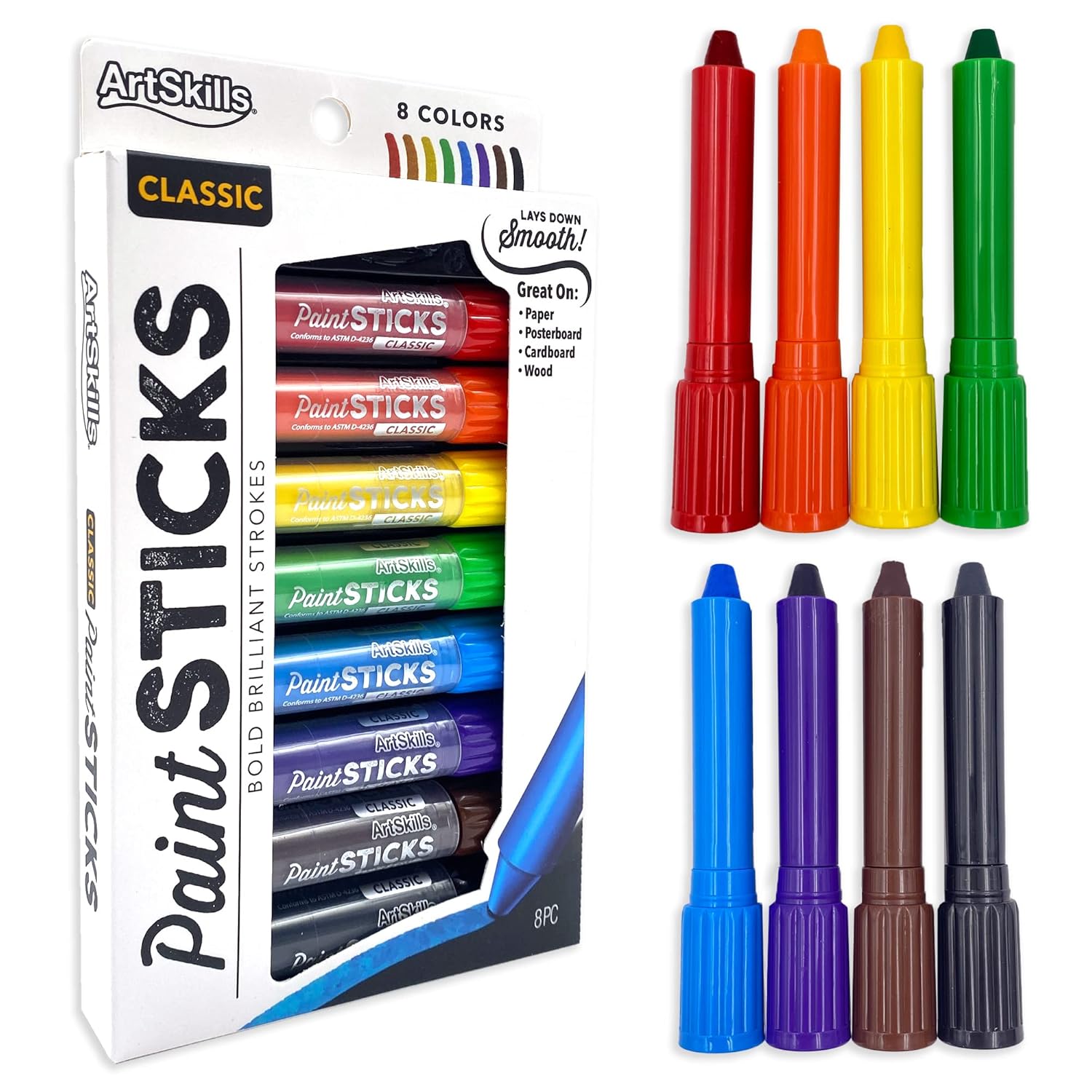 Paint Sticks, 0.14 Oz, Assorted Colors, Pack Of 8