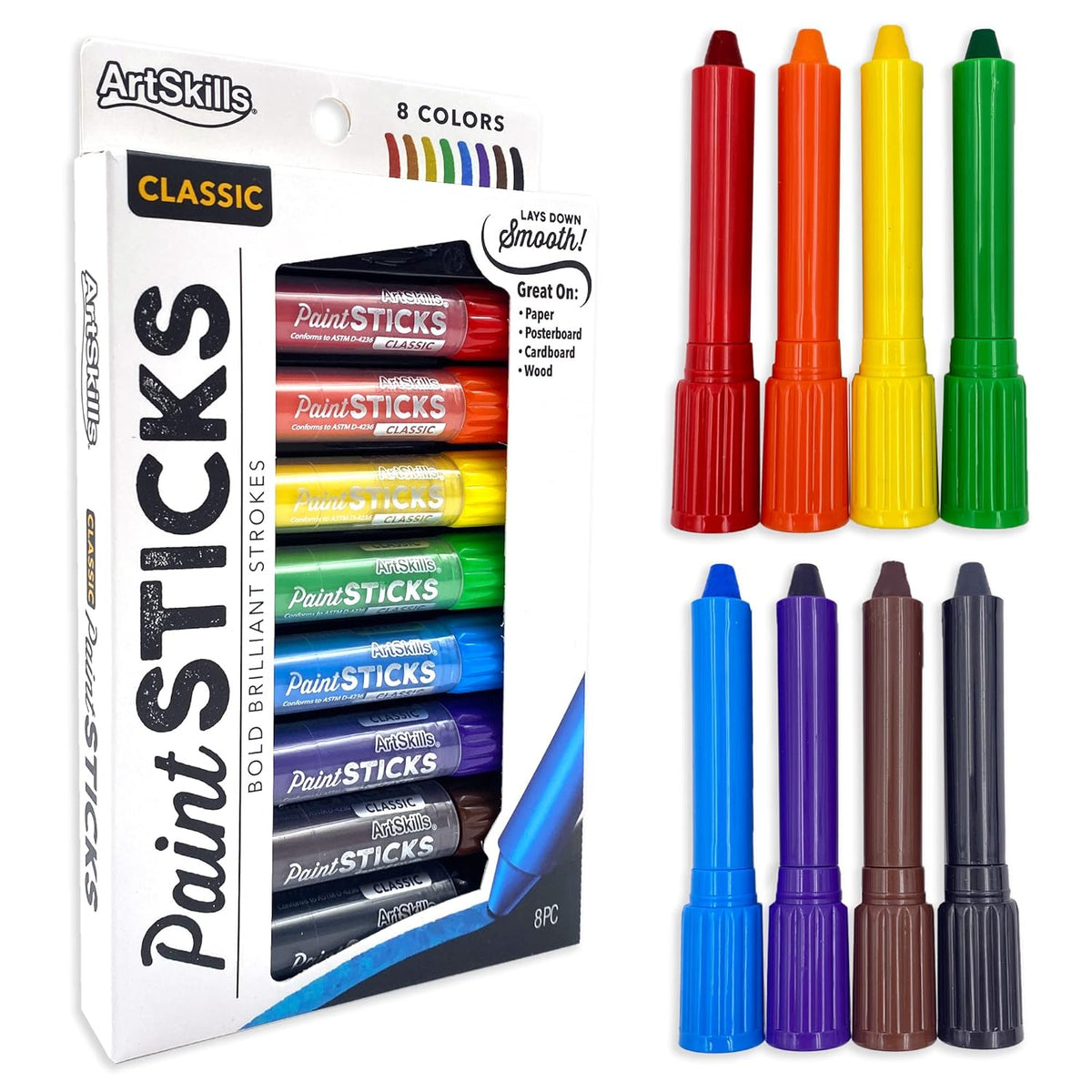 Paint Sticks, 0.14 Oz, Assorted Colors, Pack Of 8
