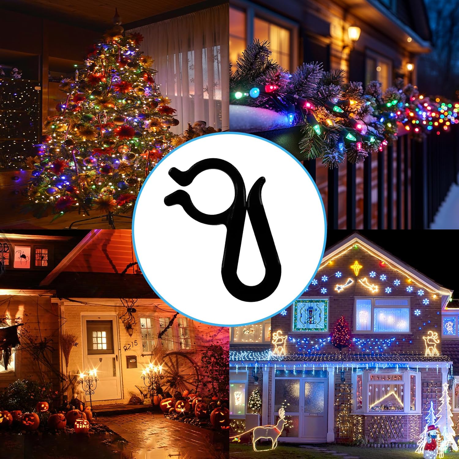 Christmas Light Clips Hangers - Mighty Gutter Clips For Christmas Decoration String Lights Weatherproof - Easy & Quick Installation (120, Black)