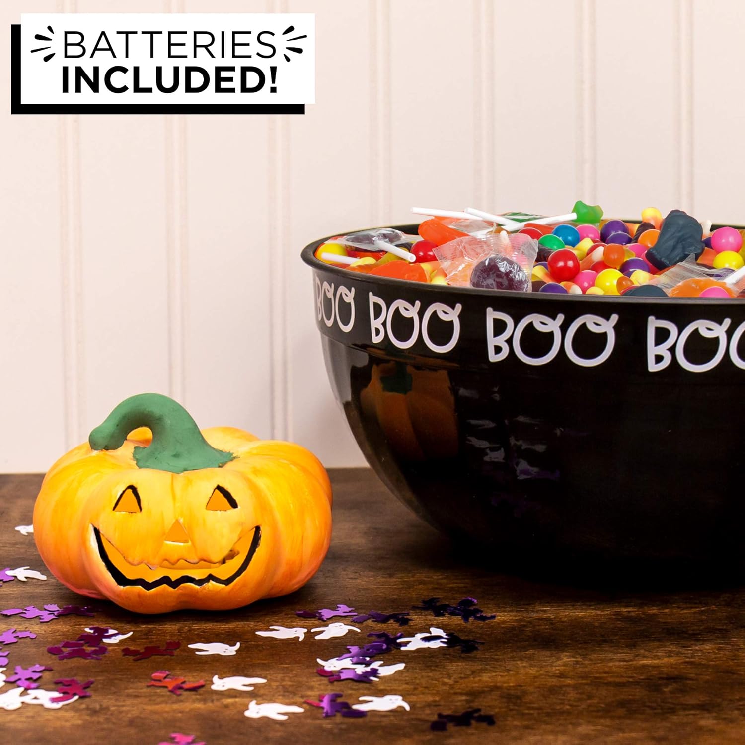 Horizon Group Usa Paint Your Own Ceramic Pumpkin, Mini Led Light Up Pumpkin, 3 Acrylic Paint Pots, Mini Paintbrush