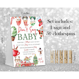 Don'T Say Baby Game, Christmas Holiday Baby Shower Game Include Baby Shower Sign And 50 Pcs Mini Clothespins, Gender Neutral Baby Shower Decoration, Party Favors Supplies-Lf15