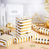 Stripe Wrapping Paper Roll - Mini Roll - 17 Inch X 9.8 Feet - Stripe With Gold Foil Wrapping Paper For Birthday, Baby Shower, Wedding, Bridal Shower