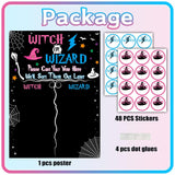 Witch Or Wizard Gender Reveal Games With 48 Voting Stickers, Halloween Baby Gender Reveal Decorations, Boy Or Girl Gender Reveal Ideas, Gender Reveal Voting Board Party Supplies