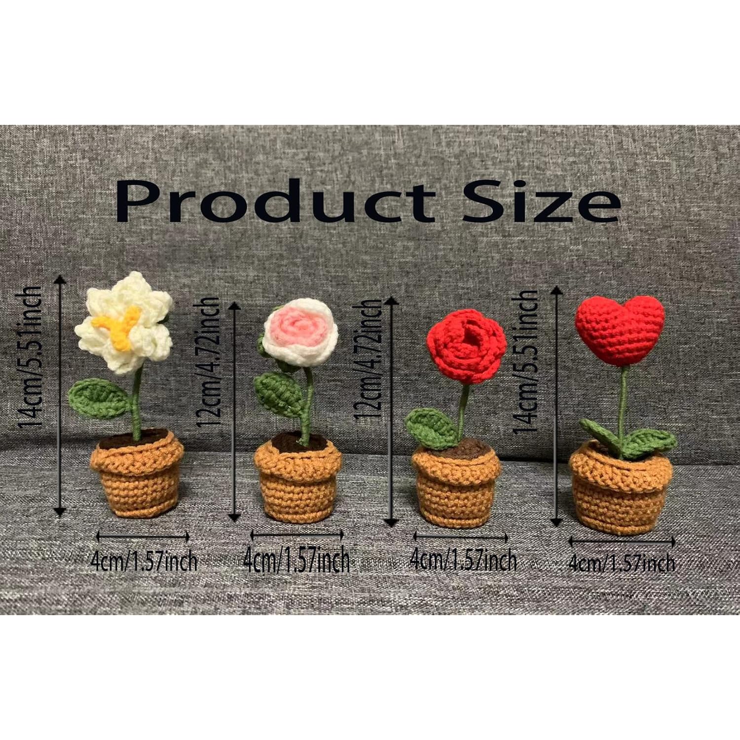Mini Potted Artificial Plants Crochet Handmade Kintting Flowers For Office Desk Decor And Shelf Decor- For Gift, Birthday, Ideas For Valentine'S Day (Roses And Gardenias)