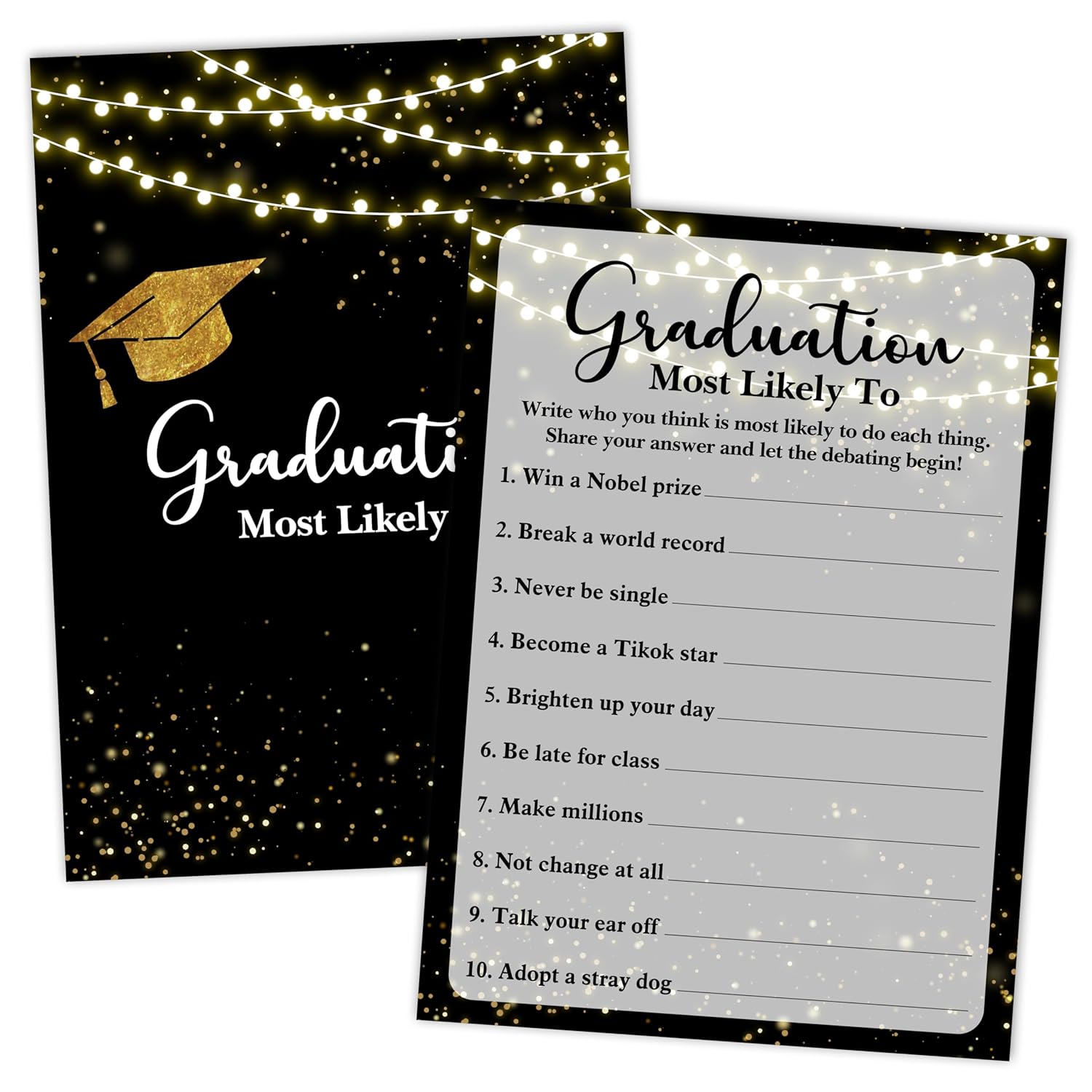 Graduation Games, Black Gold Grad Party Game Cards For Adults, Graduation Most Likely To Games, Graduation Celebration Party Favors Supplies, 25 Pack (07)