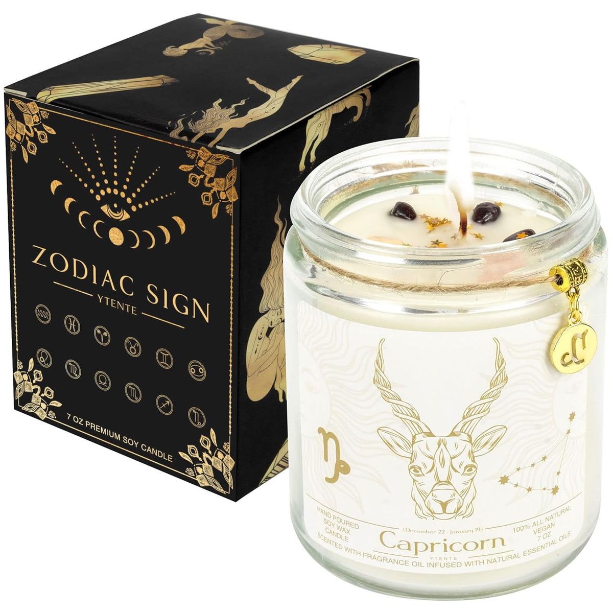 Capricorn Zodiac Sign Candles Gift, Zodiac Crystals Candles Jar, Astrology Lavender Scented Soy Stones Candles Best Friends Gifts For Women Men Sister Brother Funny Birthday Gift…