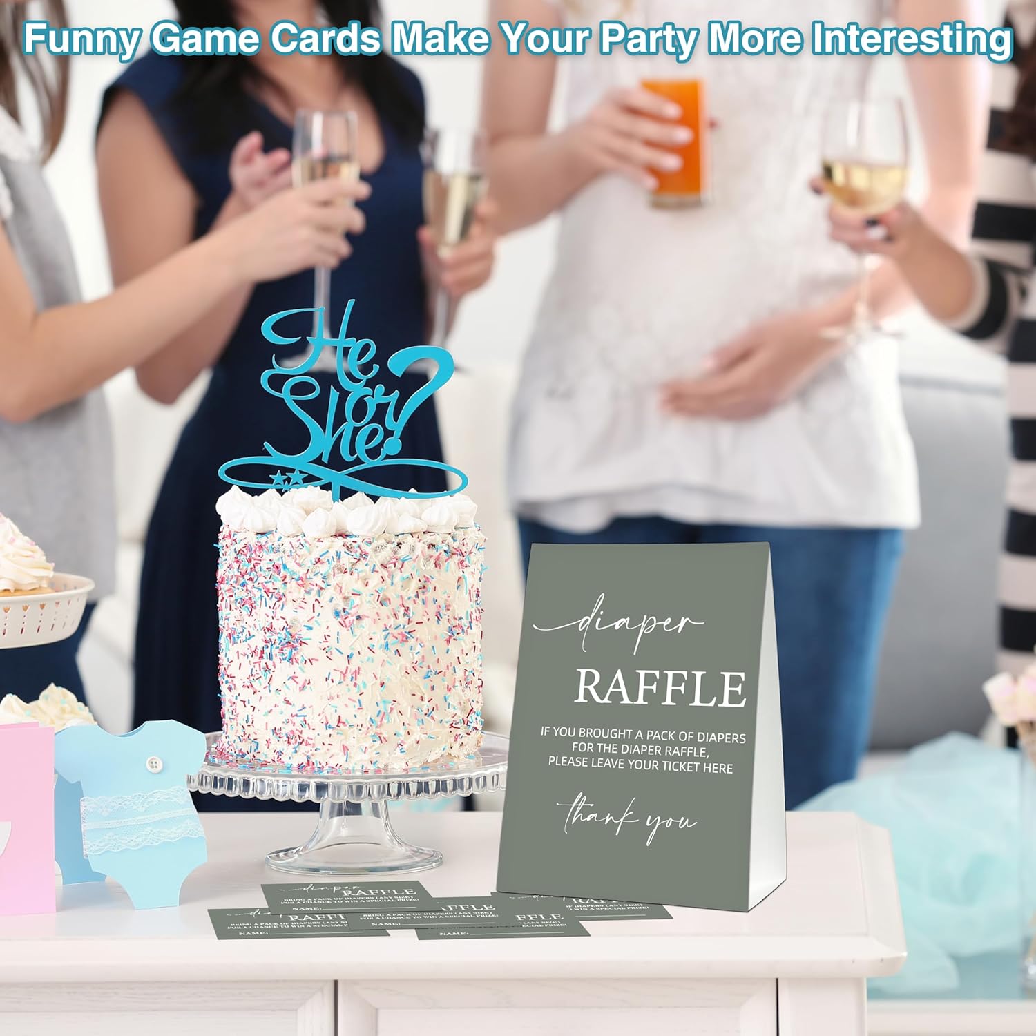 Minimalist Baby Shower Games, 50 Diaper Raffle Tickets + 1 Self-Standing Sign For Gender Reveal Baby Announcement Party Favor Supplies - B06