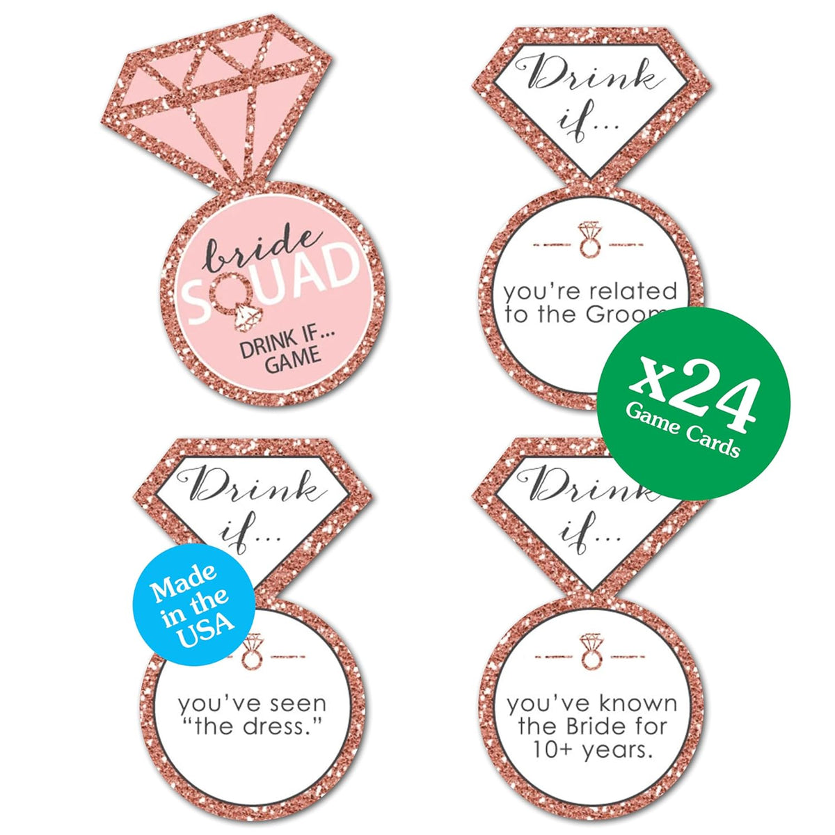 Big Dot of Happiness - Drink If Game - Bride Squad - Rose Gold Bridal Shower or Bachelorette Party Game - 24 Count