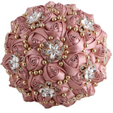 Bridal Wedding Bouquet For Bride Bridesmaid Wedding Quinceanera Throw Toss Artificial Rose Flower Bunch With Bling Brooch (66#Darkpink, Mini (Dia. 6.3"/16Cm))