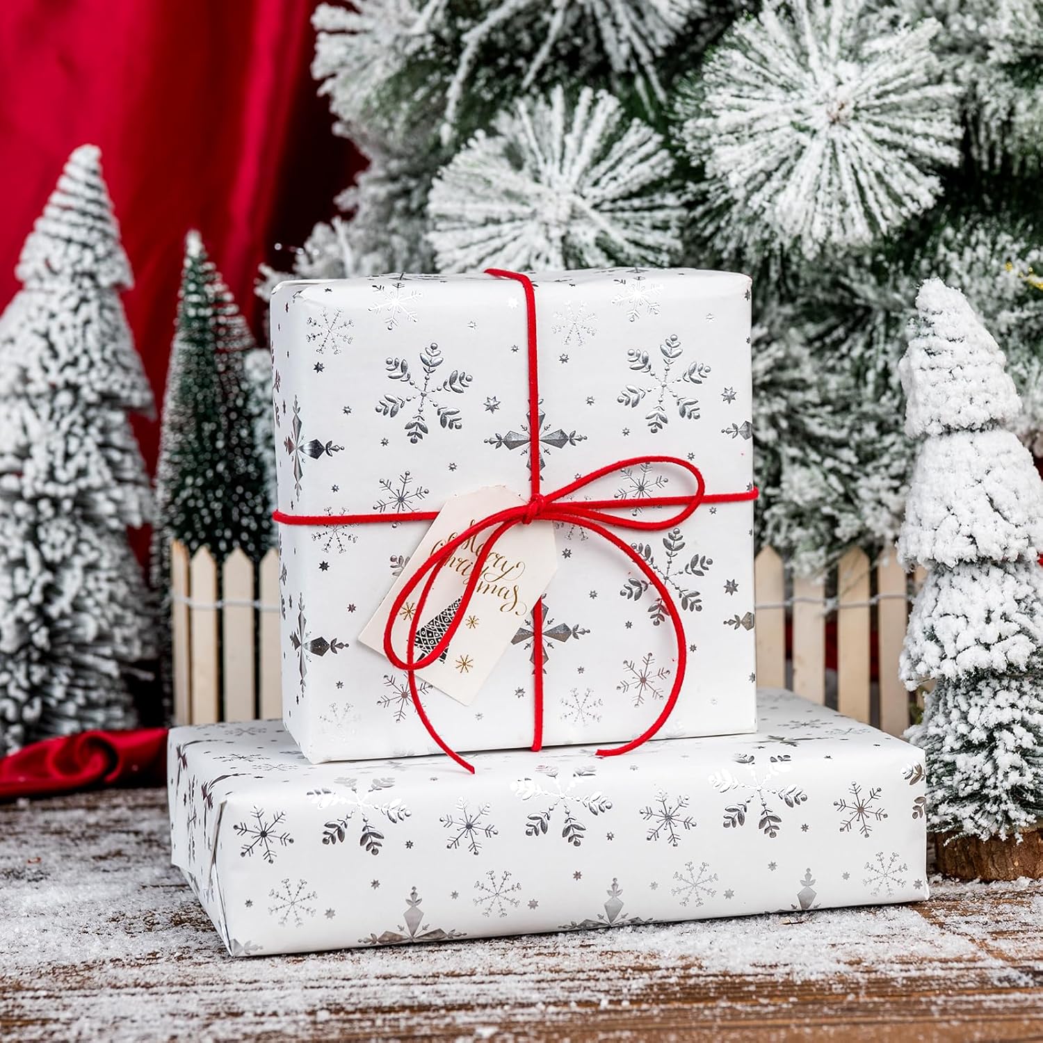 Christmas Wrapping Paper Roll - 3D Embossed Silver Foil Metallic Shine Snowfalkes Gift Wrap For Christmas, Winter Holiday, New Year Celebration - Mini Roll - 17 Inch X 33 Feet