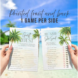 Palm Tree Beach, Wedding Bridal Shower Games Guest Quest, He Said She Said, Would She Rather, How Well Do You Know(Set Of 4 Fun Activities For 25 Guests)