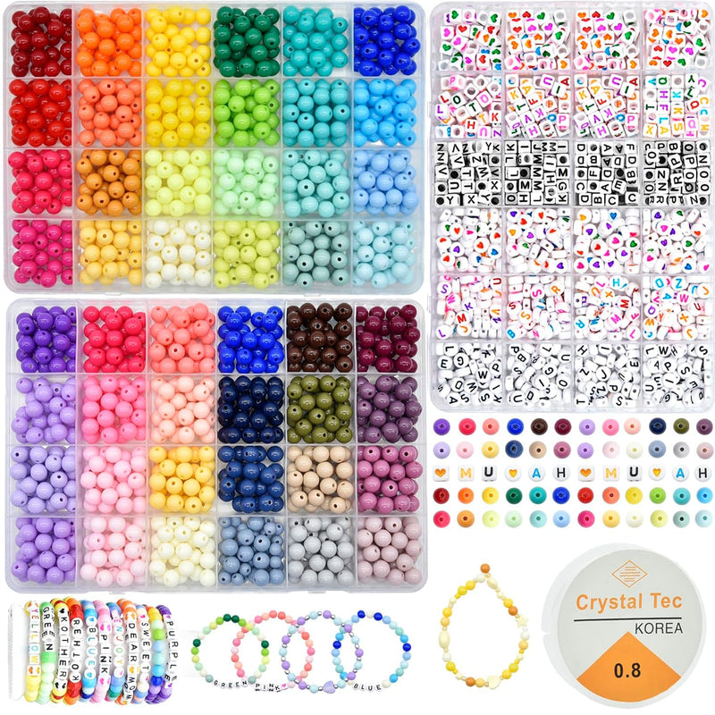 2500Pcs Friendship Bracelets Kit, 8Mm Kandi Beads Rainbow Round Beads