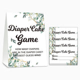 Baby Shower Game Set, Diaper Cake Games(1 Standing Sign + 50 Find Cards), Neutral Greenery Find How Many Diapers Party Game, Eucalyptus Gender Reveal Party Favor Decor(A01)
