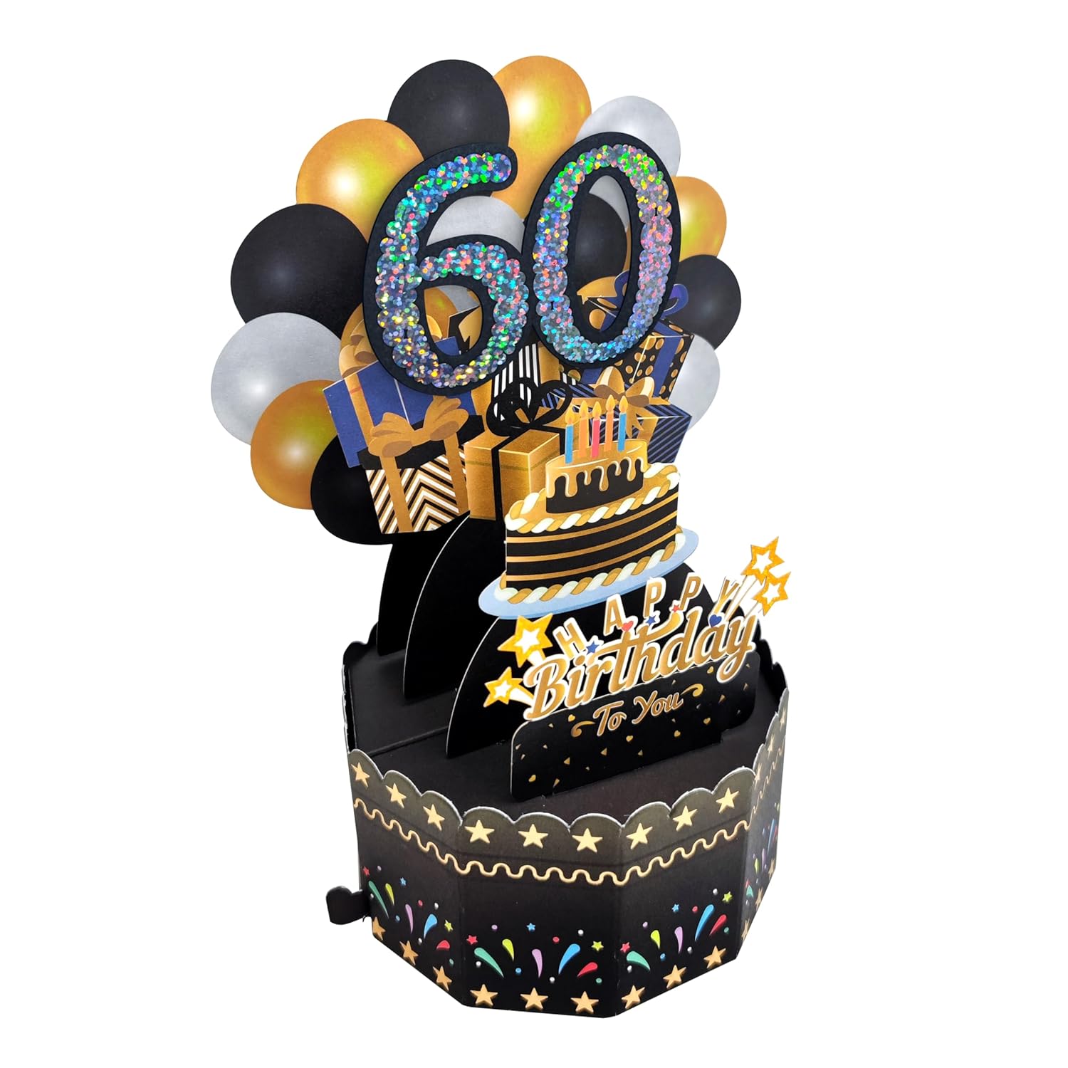 60Th Birthday Cards 3D Popup Birthday Greeting Cards - Birthday Greeting Card For Men, Women, Mom,Dad And Grandparents With Blank Note And Envelope Included (Black Gold)