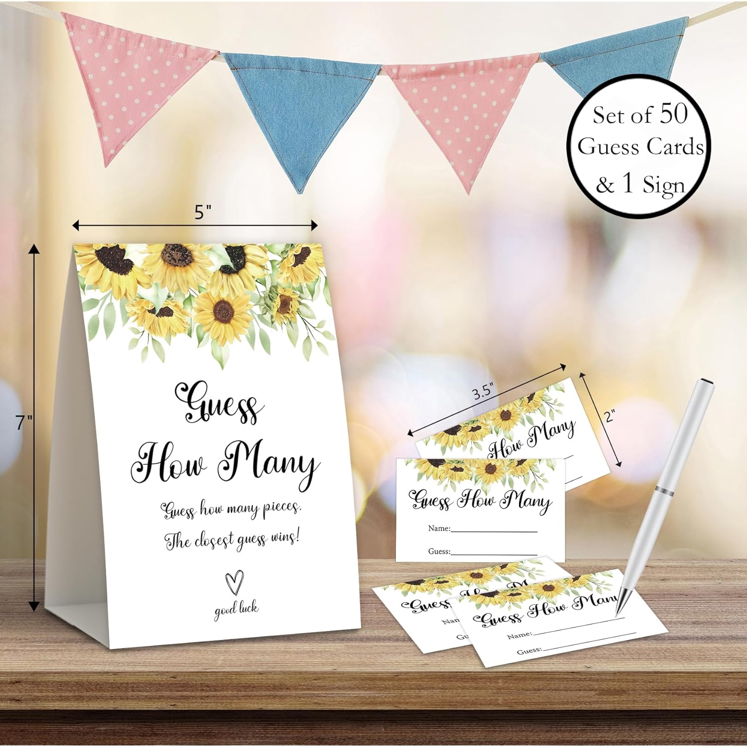 Sunflower Shower Game,How Many,Baby Shower Games,Wedding Shower Games,Baby Shower Decorations Gender Neutral,Bridal Shower Decoration,Birthday Party Game,50 Cards & 1 Sign -5