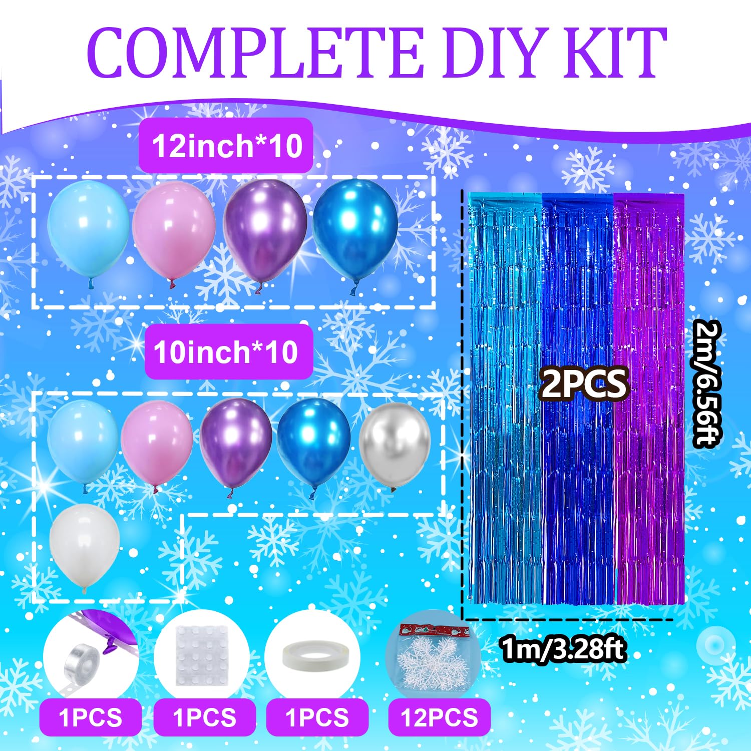 Winter Wonderland Balloon Garland Arch Kit Birthday Party Decorations, Blue Purple Foil Fringe Curtains Backdrop Tinsel Streamer Photo Booth Props For Girls Winter Christmas Snow Party Decor Supplies