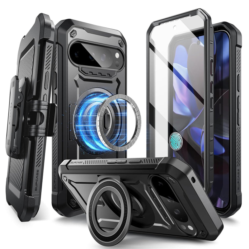 Pixel 9 Pro XL Case with Stand, MagSafe, Screen Protector, Belt Clip - Black