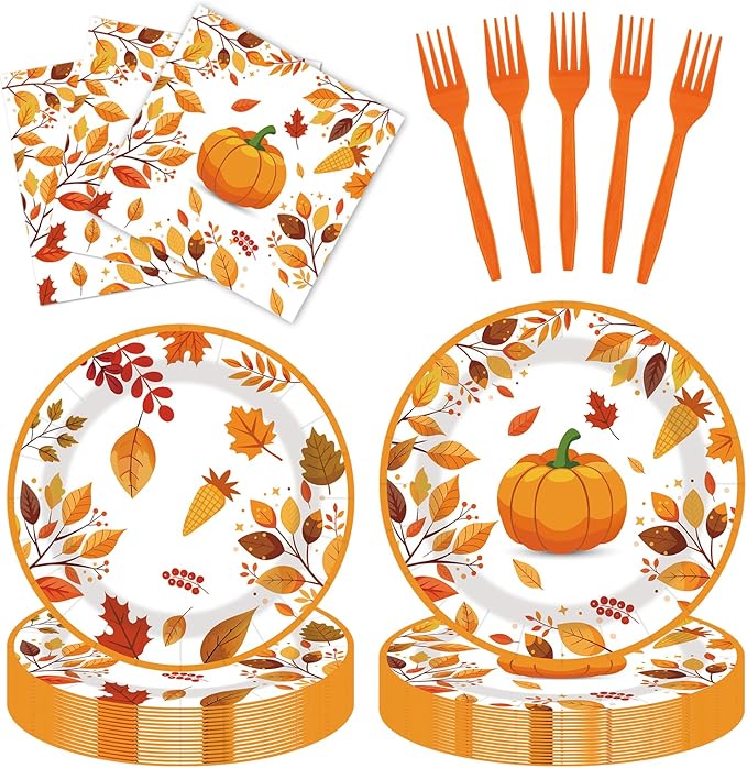 Thanksgiving Paper Plates and Napkins Set 80 Pcs Fall Disposable Tableware for 20 Guests