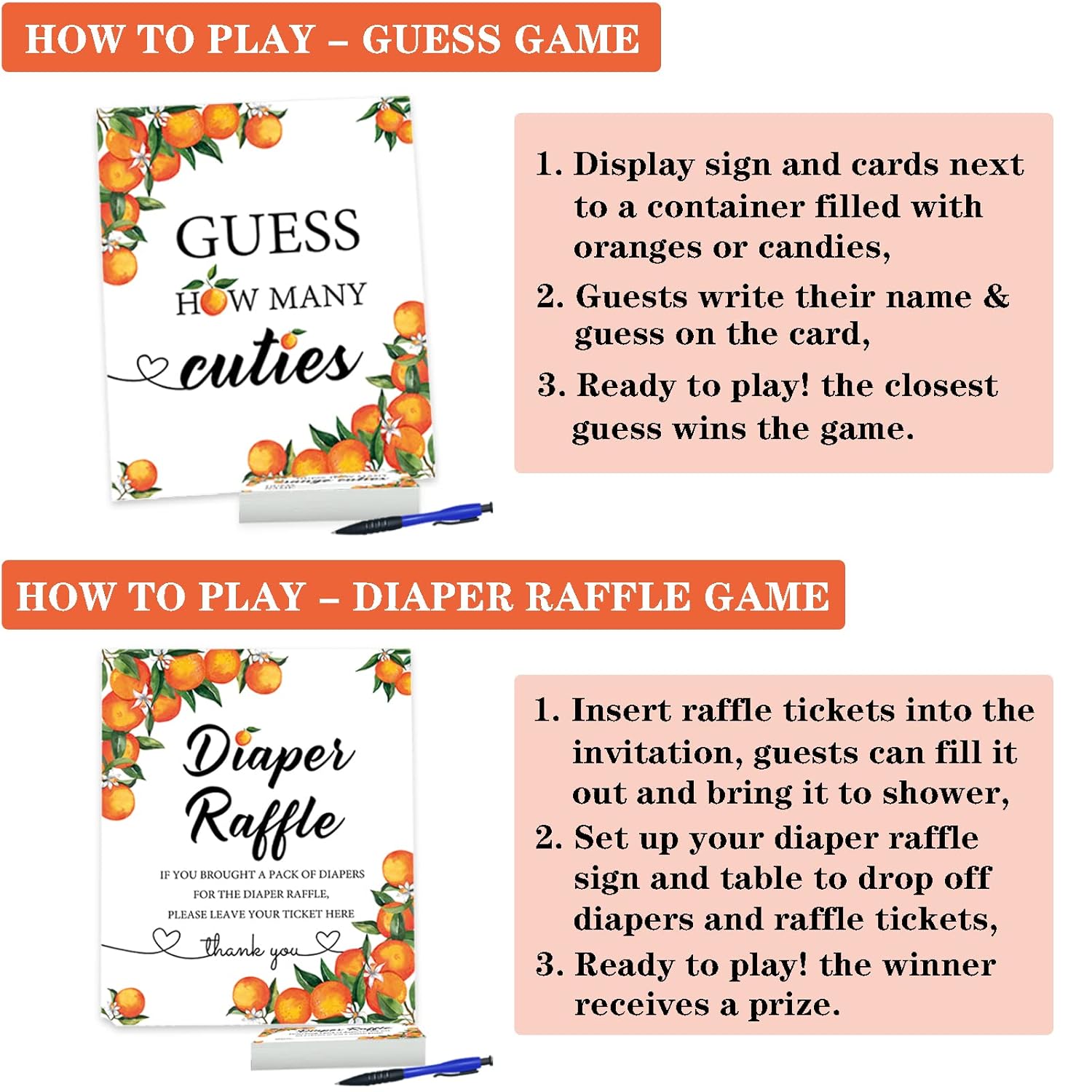 50 Little Cutie Orange Diaper Raffle Tickets And 1 Sign Baby Shower Games Orange Theme Guess How Many Cuties Sign With 50 Cards Baby Shower Candy Guessing Game