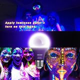 4 Pack A19 LED Black Light Bulbs 9W E26 Dimmable UVA 385-400NM for Glow Parties Halloween