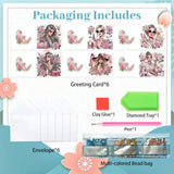 6 Pack 5D Diamond Painting Greeting Cards, Elegant Woman With Floral Design Diy Diamond Art Cards With Envelopes, Handmade Rhinestone Birthday Wedding Thank You Cards For Adults