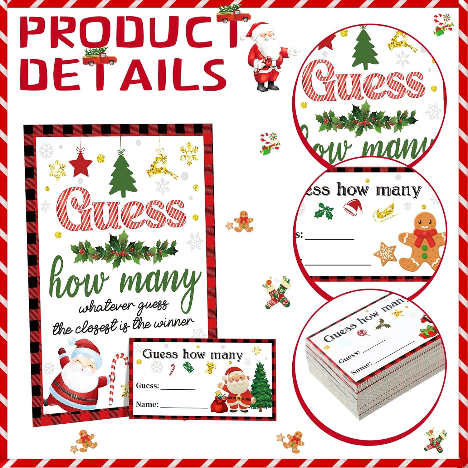 61 Pieces Christmas Guess How Many Cards Game Christmas Guessing Game, 60 Guess How Many Cards And 1 Sign For Adults Kids Families Baby Shower Holiday Activity Decorations