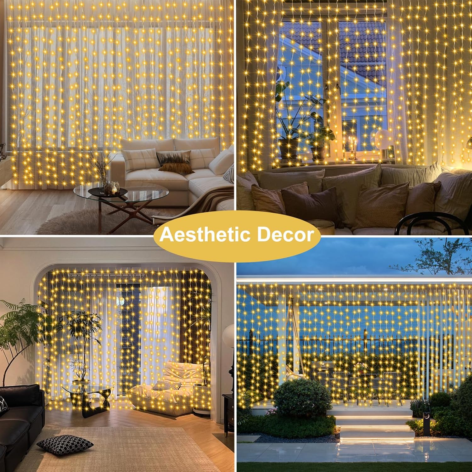 Curtain Lights, 300 Led Fairy Curtain Lights With Remote Timer, Usb Powered Copper Curtain String Lights 9.8Ft X 9.8Ft F