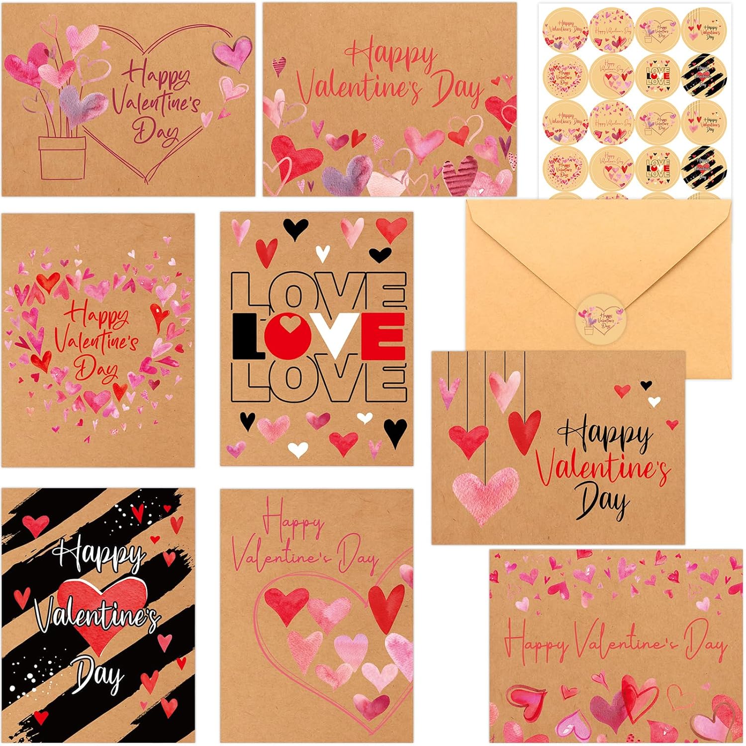 Kraft Valentines Cards With Envelopes 24 Pack Valentines Greeting Cards Blank Inside Kids Adults